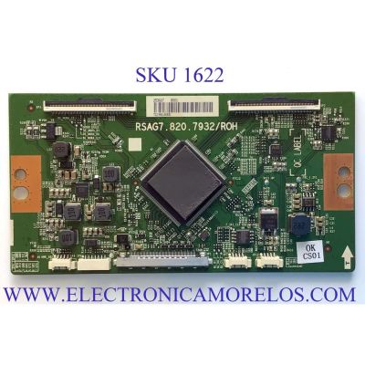 T-CON PARA TV HISENSE / NUMERO DE PARTE 253667 /  RSAG7.820.7932/ROH / TG196L600D / PANEL HD650V3U52-TAL3\S2\BFJ\GM\ROH / MODELO 65H8F